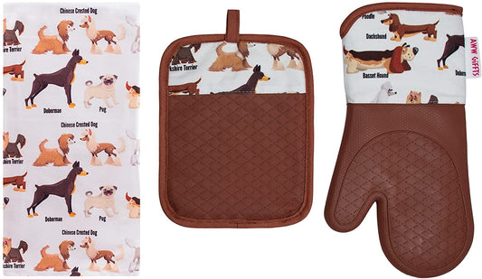 AWW GIFFTS Happy World of Dogs, Puppies Multi-Use Kitchen Tea Towel 100% Cotton Twill Dog Lover Pattern with Hanging Loop