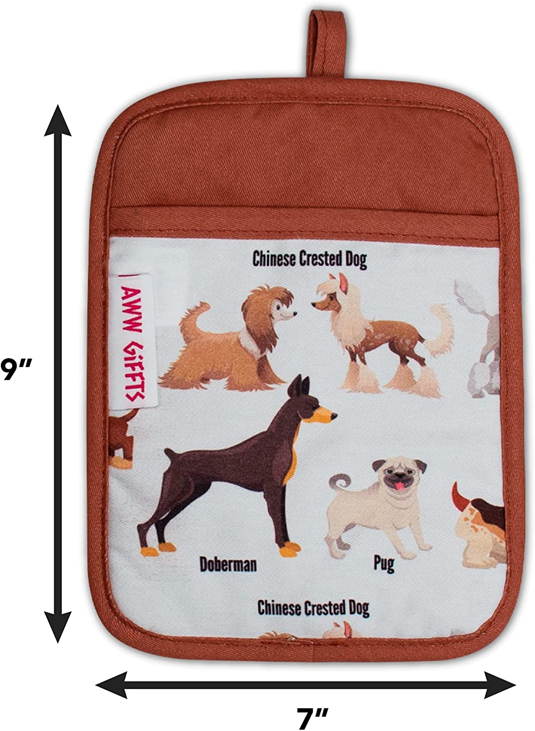 AWW GIFFTS Happy World of Dogs, Puppies Multi-Use Kitchen Tea Towel 100% Cotton Twill Dog Lover Pattern with Hanging Loop