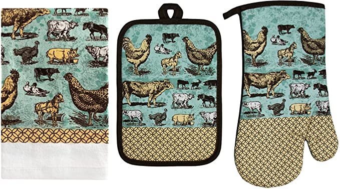 Oven Mitt and Potholder Kitchen Set | 3 Piece Laughing Cows Kitchen Accessory | Perfect for Home and Professional Use | Hands Protection Waterproof