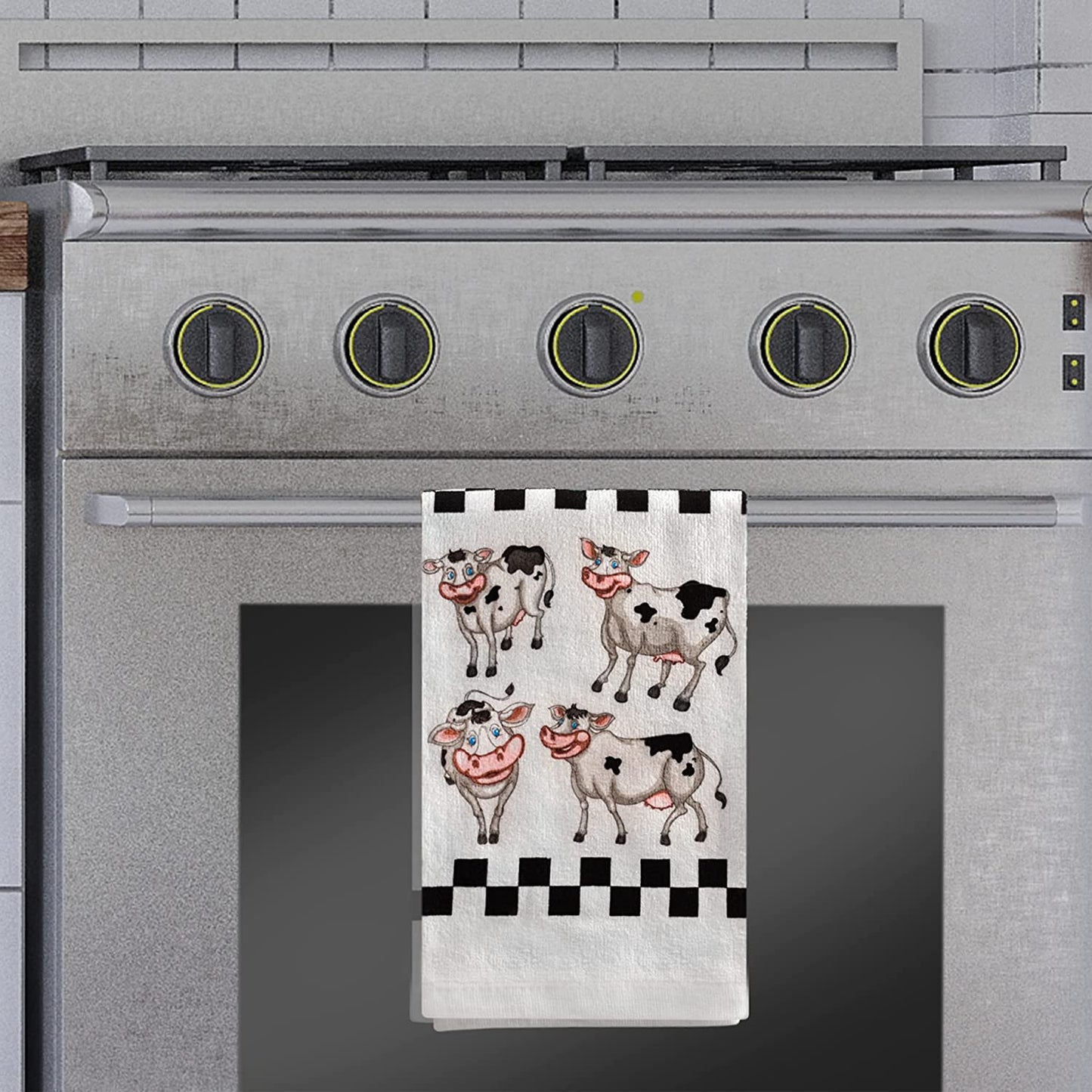 AWW GIFFTS Laughing Cows Multi-Use Kitchen Tea Towel | 100% Cotton Twill Pattern with Hanging Loop