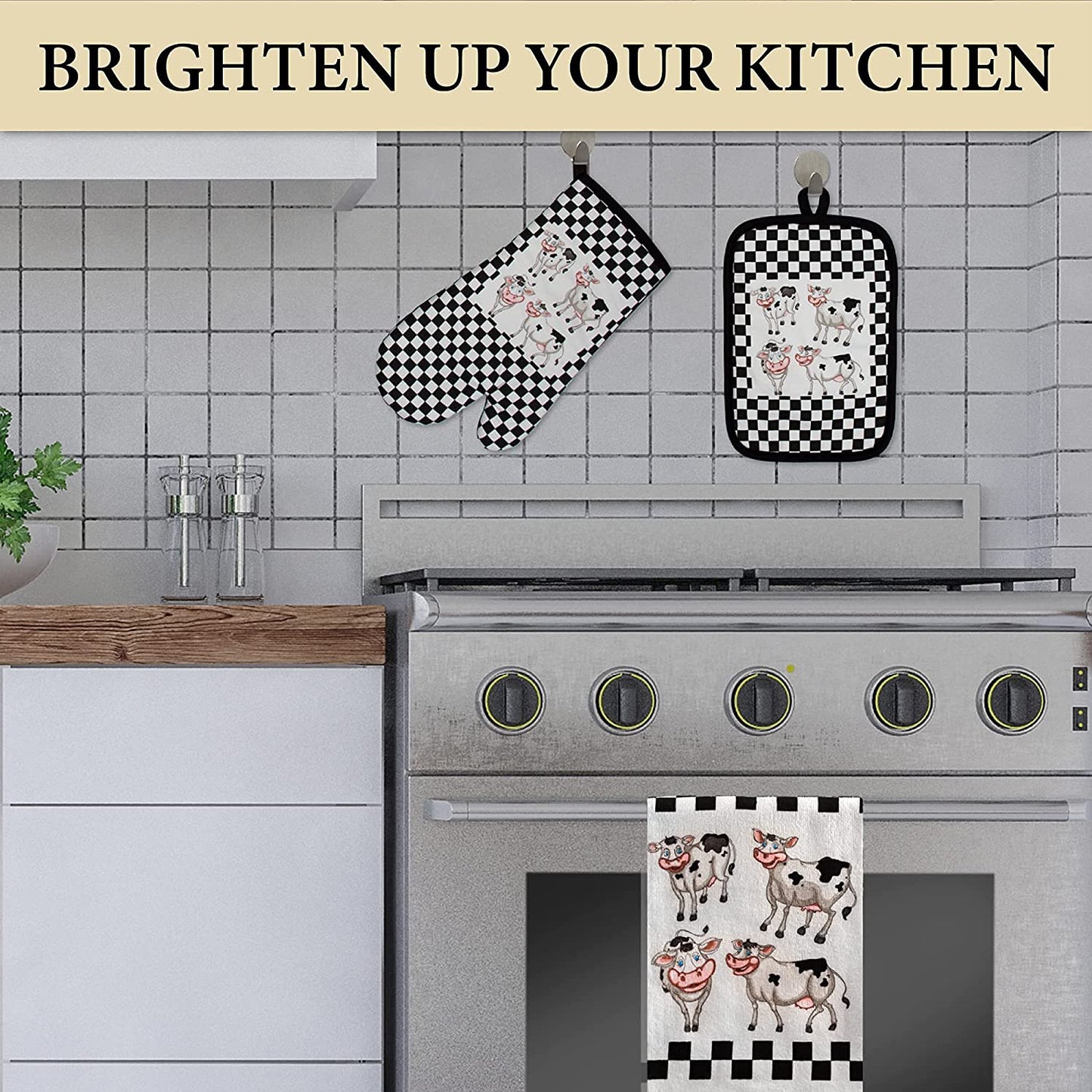 AWW GIFFTS Laughing Cows Multi-Use Kitchen Tea Towel | 100% Cotton Twill Pattern with Hanging Loop