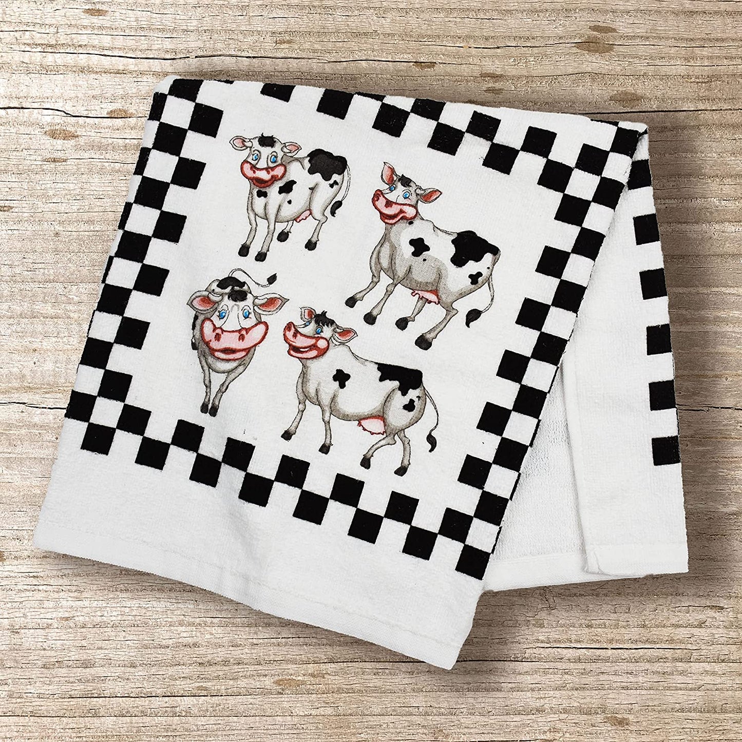 AWW GIFFTS Laughing Cows Multi-Use Kitchen Tea Towel | 100% Cotton Twill Pattern with Hanging Loop