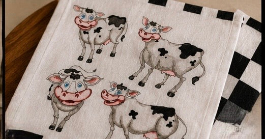Laughing Cows Farmhouse Kitchen Gift Set - Oven Mitt, Pot Holder & Terry Towel