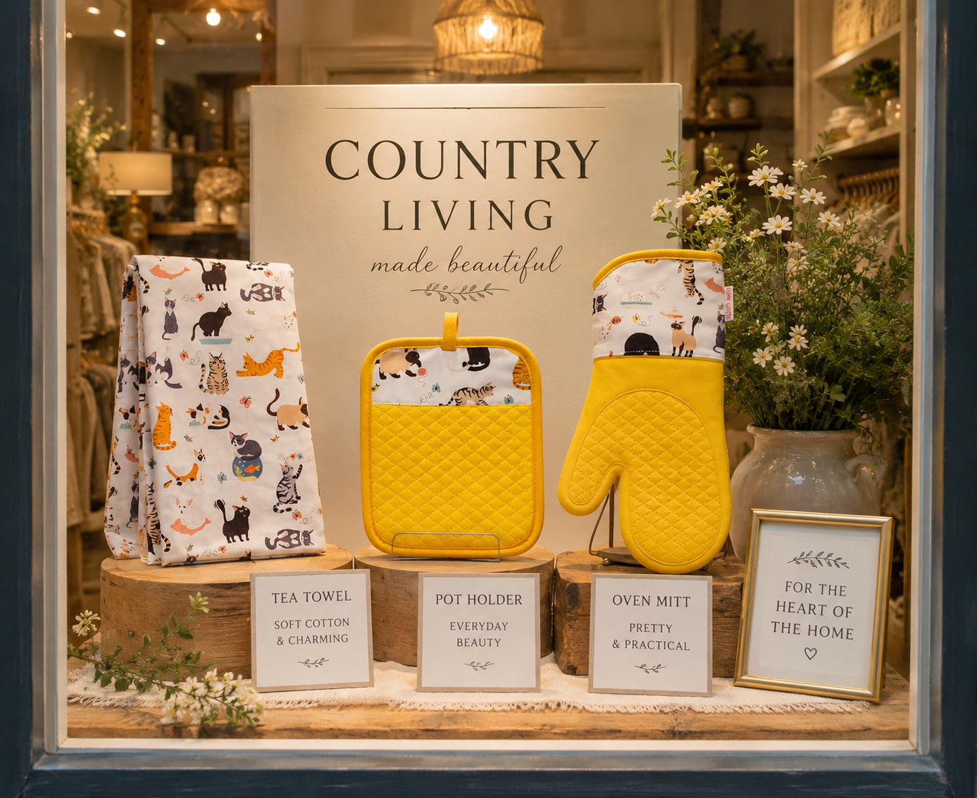 Yellow Cat Lover Gift Set - Oven Mitt, Pot Holder & Tea Towel