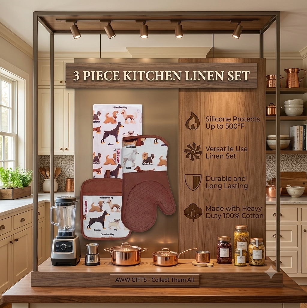Brown Nose Dog Breeds Kitchen Gift Set - Oven Mitt, Pot Holder & Tea Towel