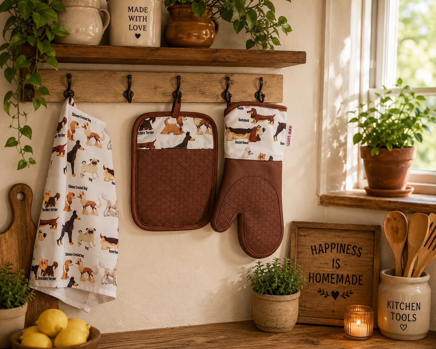 Brown Nose Dog Breeds Kitchen Gift Set - Oven Mitt, Pot Holder & Tea Towel