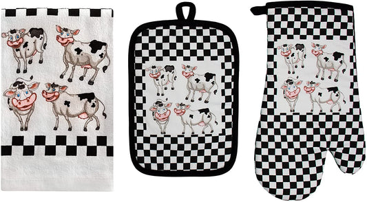 AWW GIFFTS Laughing Cows Multi-Use Kitchen Tea Towel | 100% Cotton Twill Pattern with Hanging Loop